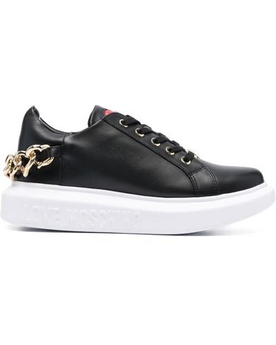 Love Moschino Red Heart Chain-link Sneakers - Black