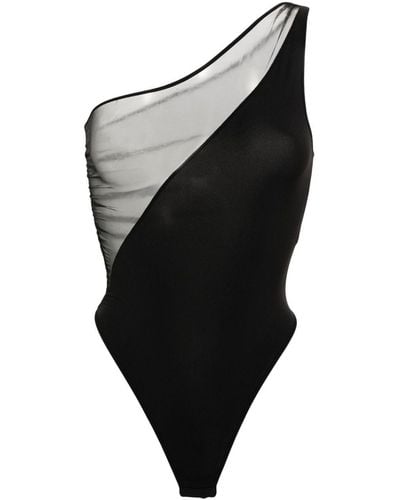 Maison Close One-shoulder Mesh-panelled Bodysuit - Black