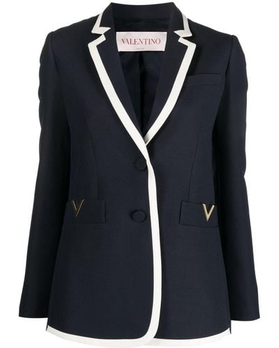 Valentino Garavani V Gold Crepe Couture Blazer - Blue