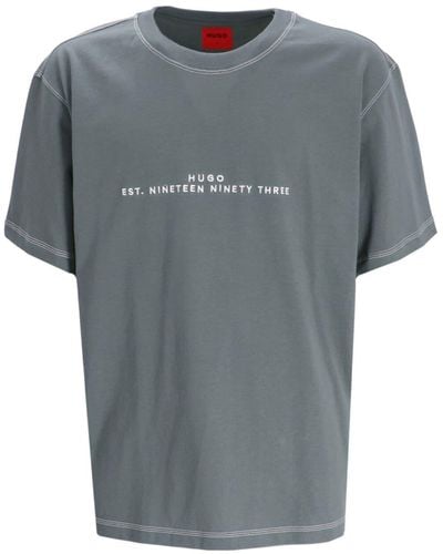 HUGO T-shirt en coton à logo brodé - Gris