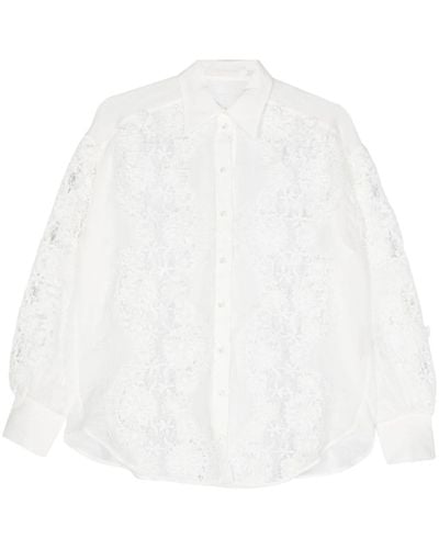 Zimmermann Halliday Leinenhemd mit Blumenspitze - Weiß