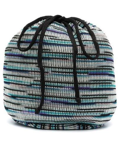 Missoni Knitted Drawstring Bucket Bag - Blue
