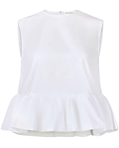 Nina Ricci Bow-detail Peplum Sleeveless Cotton Top - White