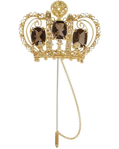 Dolce & Gabbana Broche en oro amarillo de 18kt con motivo de corona con diamantes - Metálico