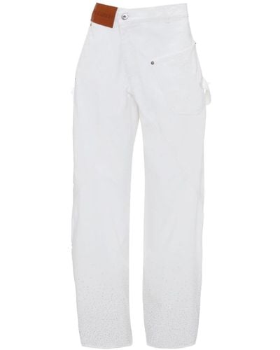 JW Anderson Twisted Workwear Crystal-Embellished Jeans - White