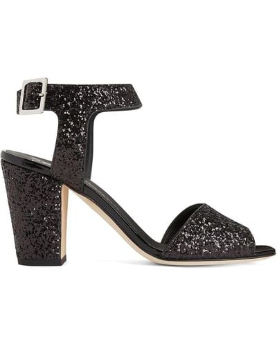 Giuseppe Zanotti Emmanuelle 80mm Glitter Sandals - Black
