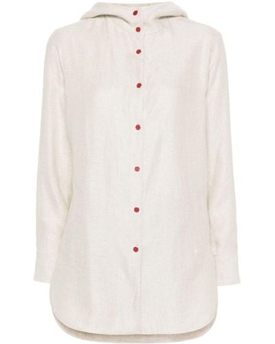Kiton Twill Linen Hooded Shirt - White