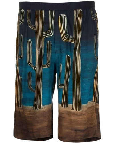Endless Joy Cactus-print Bermuda Shorts - Blue