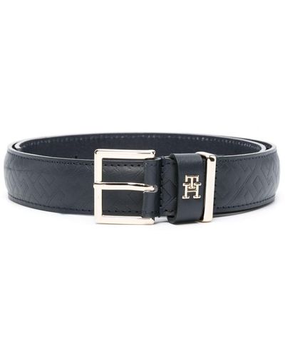 Tommy Hilfiger Monogram-pattern Leather Belt - Blue