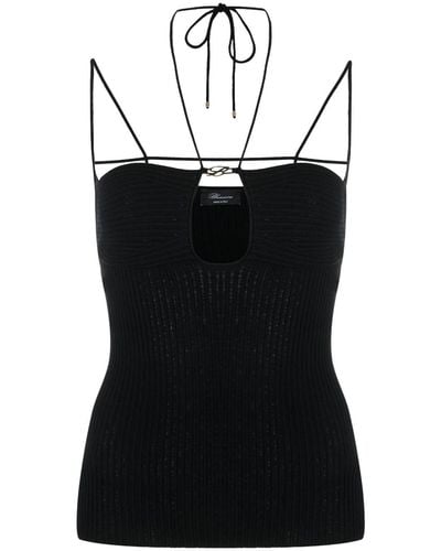 Blumarine Cut-out Ribbed Knit Top - Black