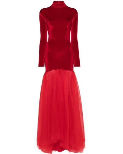 Atu Body Couture Tulle-detail Velvet Gown - Red
