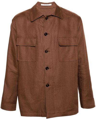 Tagliatore Damian Linen Shirt Jacket - Brown