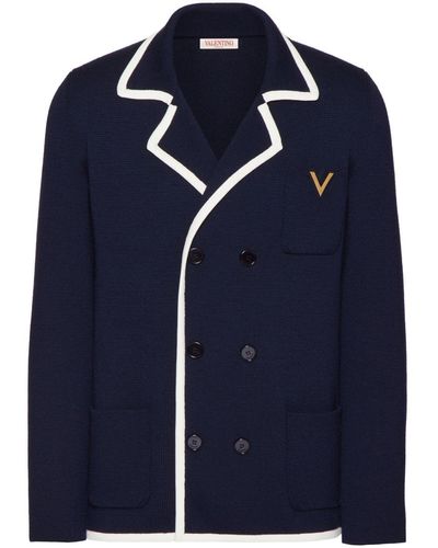 Valentino Garavani Vgold Double-breasted Wool Jacket - Blue