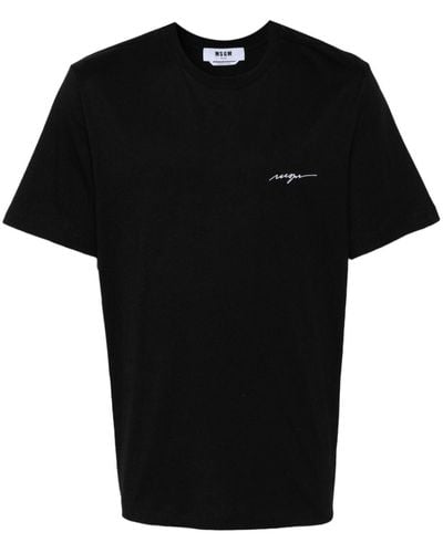 MSGM Embroidered-logo Cotton T-shirt - Black