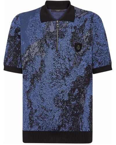 Billionaire Patterned-jacquard Zipped Polo Shirt - Blue