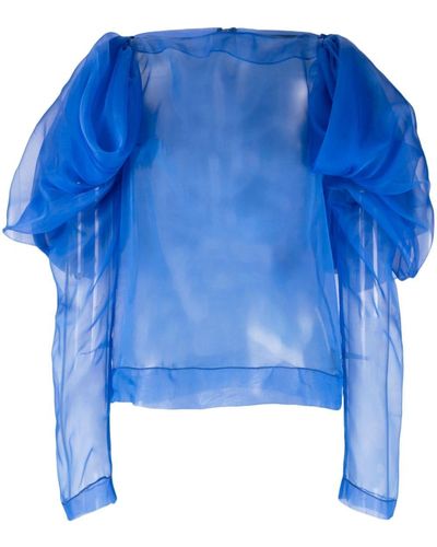 PAULA CANOVAS DEL VAS Gathered-detailing Silk Blouse - Blue