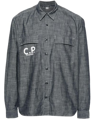 C.P. Company Chambray-Hemd mit Logo-Print - Grau