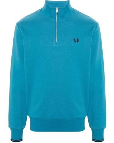 Fred Perry Logo-embroidered Cotton Sweatshirt - Blue