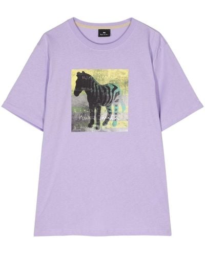 PS by Paul Smith Zebra Square-print Organic-cotton T-shirt - Purple