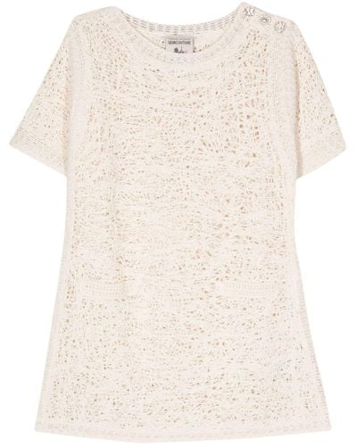 Semicouture Short-sleeve Knitted Dress - Natural