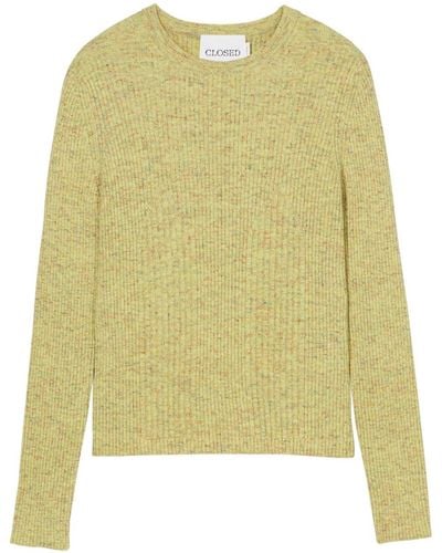 Closed Ribbed Speckle-knit Jumper - Yellow