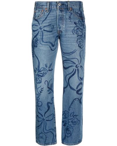 Collina Strada Floral-print Straight-leg Jeans - Blue
