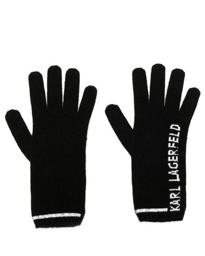 Karl Lagerfeld ロゴインターシャ 手袋 - ブラック