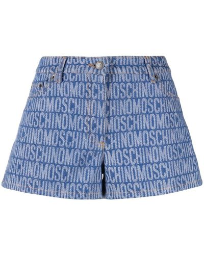 Moschino Logo Print Denim Shorts - Blue