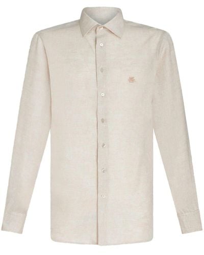 Etro Pegaso-Embroidered Mélange-Effect Shirt - White