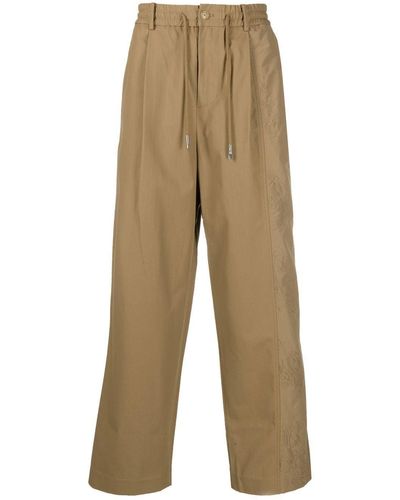 Feng Chen Wang Embroidered-panel Drawstring Trousers - Natural