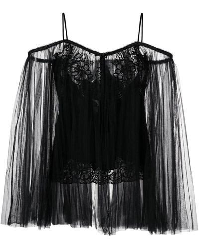 Alexander Wang Lace-embroidered Charmeuse Tunic Top - Black