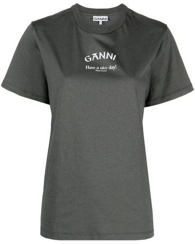 Ganni T-Shirt mit Logo-Print - Schwarz