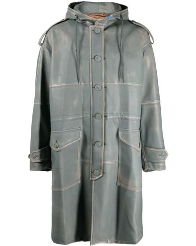 Maison Mihara Yasuhiro Faux-leather Hooded Coat - Gray