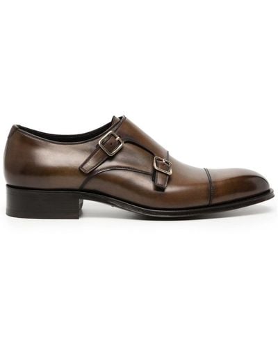 Tom Ford Elkan Leather Monk Shoes - Brown