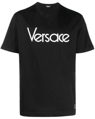 Versace T-Shirt mit Logo-Stickerei - Schwarz