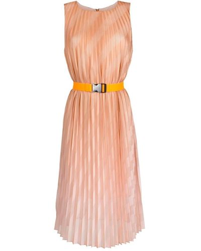 Armani Exchange Belted Plissé Dress - Orange