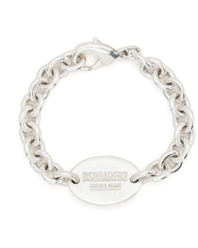 DSquared² Bracelet chaîne à plaque logo - Blanc