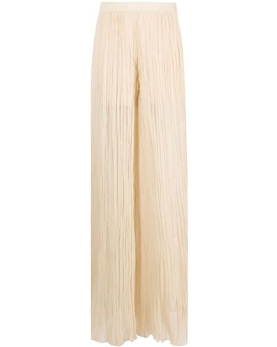 Alberta Ferretti Semi-sheer Pleated Silk Trousers - Natural