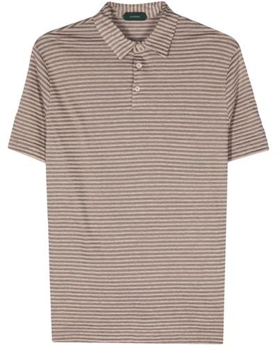Zanone Striped Linen-blend Polo Shirt - Brown