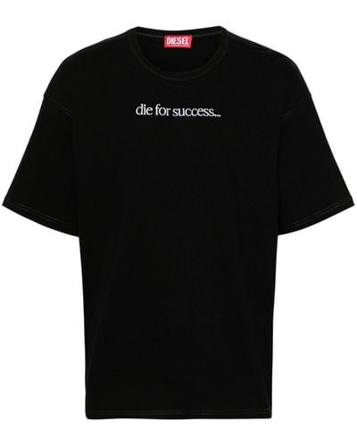 DIESEL T-shirt en coton à slogan brodé - Noir