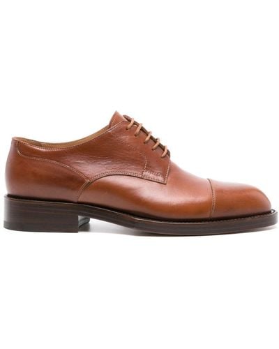 Dries Van Noten Almond-toe Leather Derby Shoes - Brown