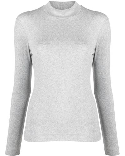 Peserico Beaded-trim Fine-ribbed Jersey Top - Gray