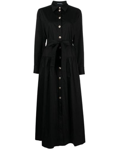 Cynthia Rowley Pointed-collar Belted Midi Dress - Black