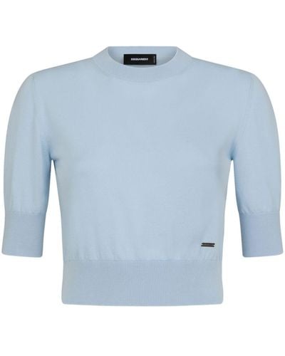 DSquared² Logo-appliqué Knitted Cotton Sweater - Blue