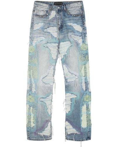 Who Decides War Distressed Straight-leg Jeans - Blue