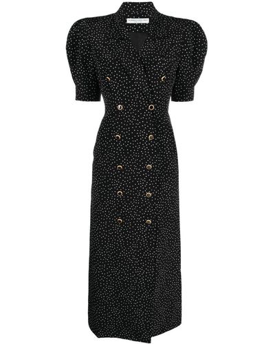 Alessandra Rich Polka-dot Silk Midi Dress - Black