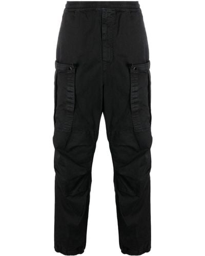 Stone Island Elasticated Band Loose Cargo Pants In Broken Twill Cotton - Black