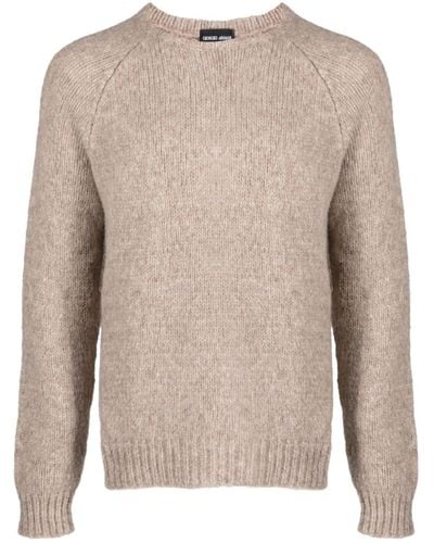 Giorgio Armani Logo-embroidered Crew-neck Sweater - Natural