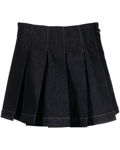 Remain Pleated Denim Mini Skirt - Black