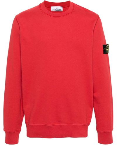 Stone Island Compass-Appliqué Cotton Sweatshirt - Red